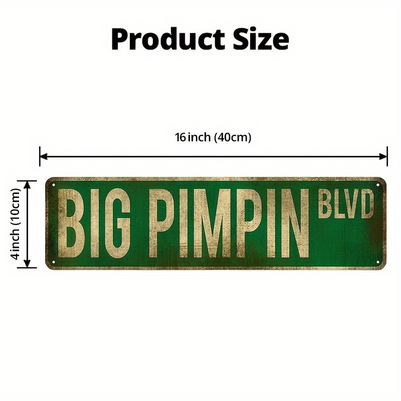 Big Pimpin Blvd Green Vintage Metal Sign Funny Man Cave Wall Decoration Gift