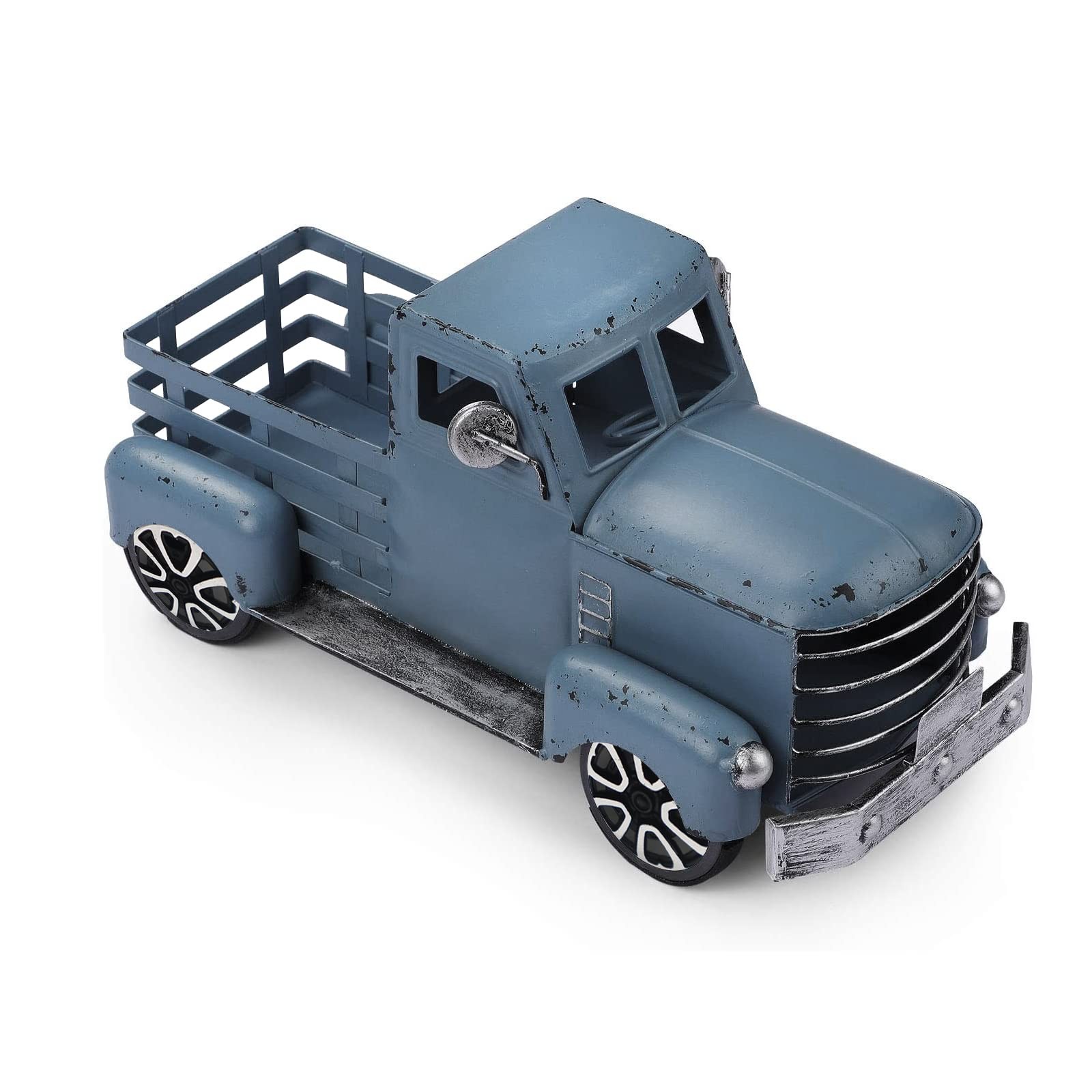 Blue Truck Decor Metal Small Cute Farm Car Decor Vintage Tree Flowers Handcra…