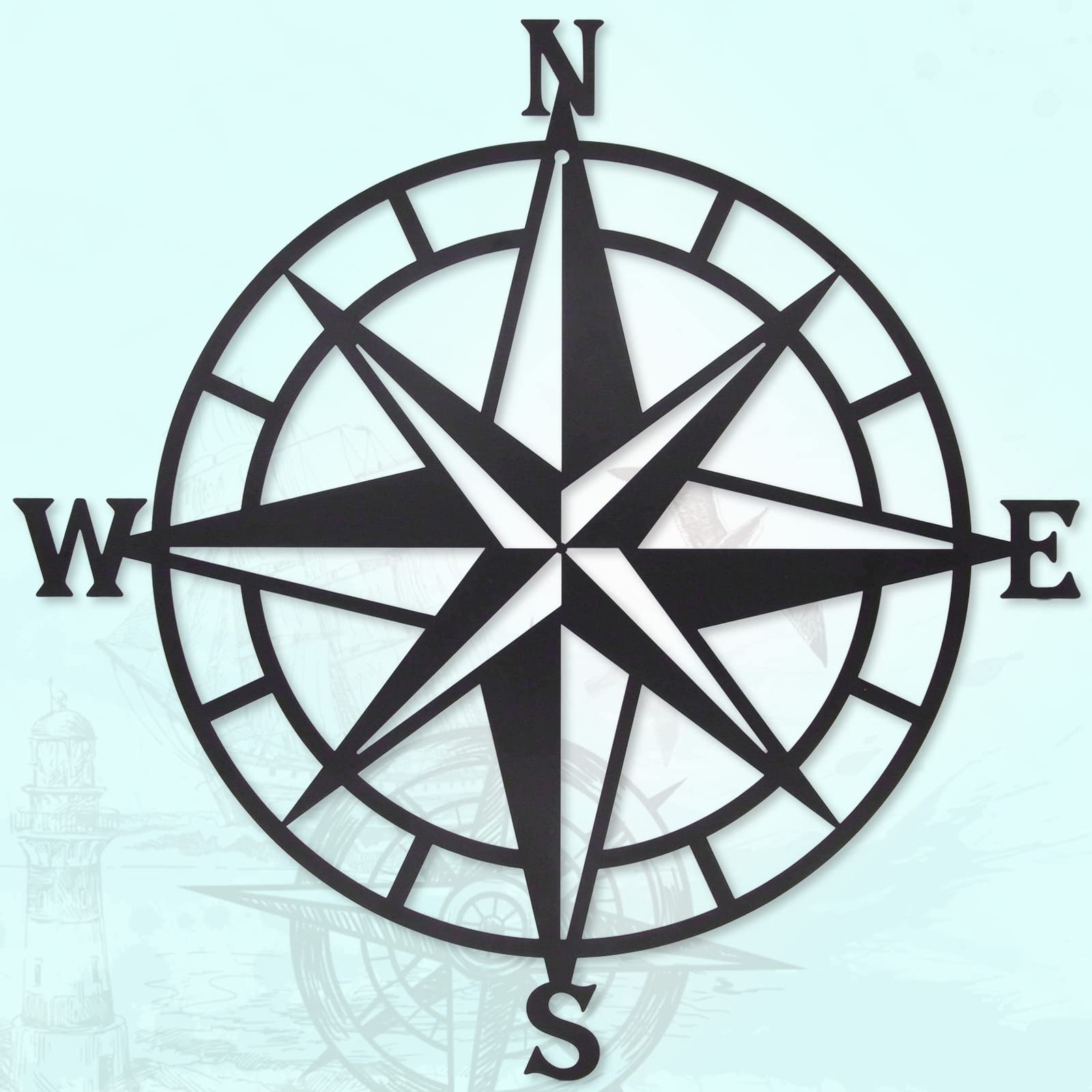 Black Metal Décorative Nautical Compass Wall Decor, Indoor or Outdoor Wall Ha…
