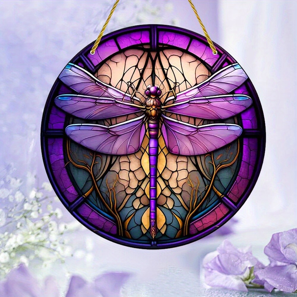 Dragonfly Suncatcher Round Sign Acrylic Sign Hanging Home Decoration