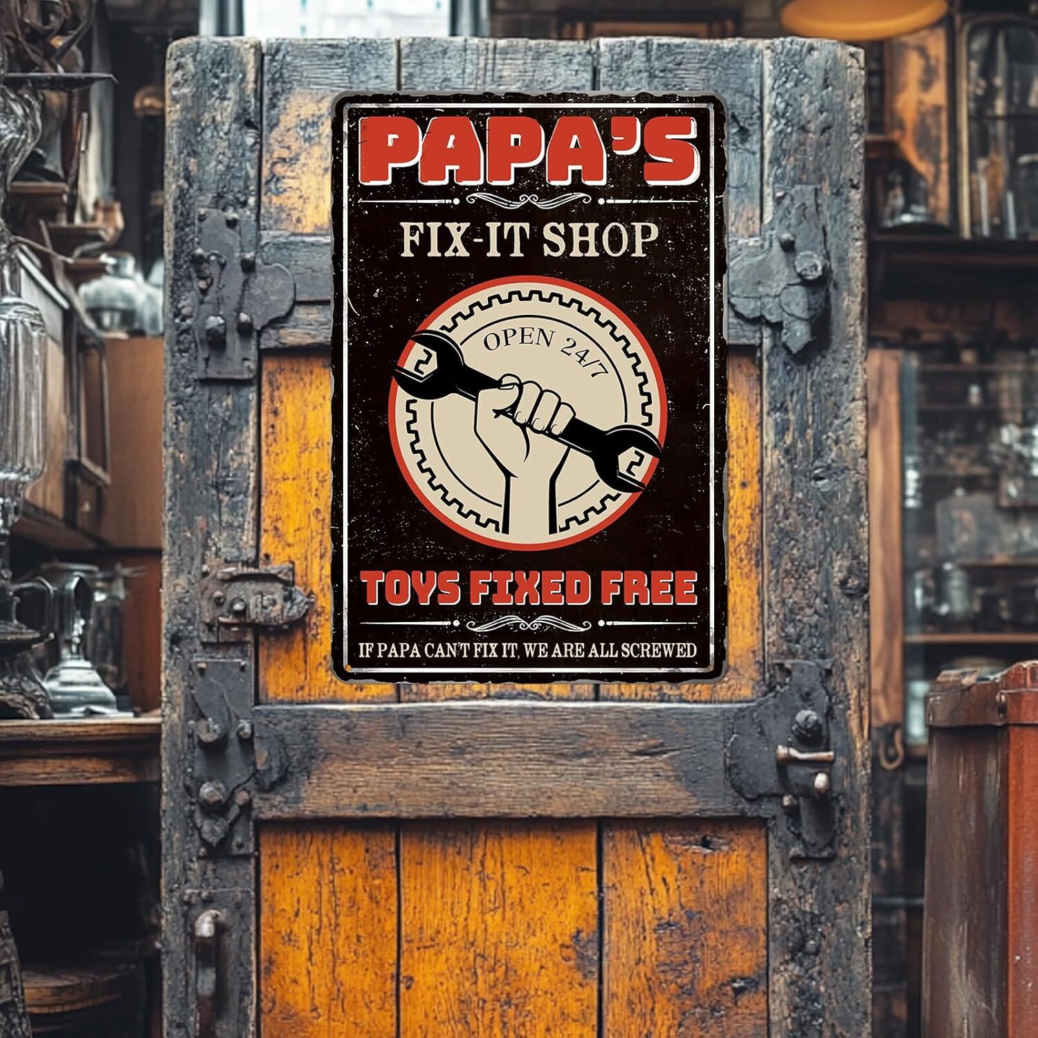 Papas Fix It Shop Metal Tin Signs for Garage Man Cave Decor Funny Papa Gifts – V