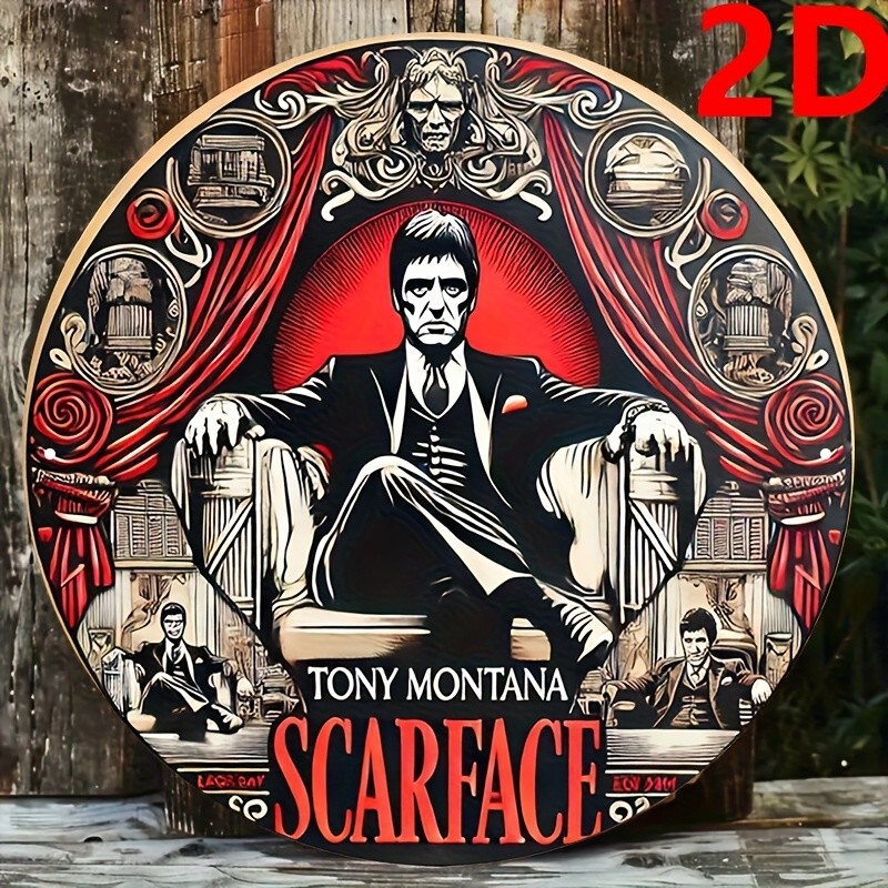2D Flat “Scarface” Vintage Aluminum Wall Decor – Tin Metal Signs Suitable for Ho