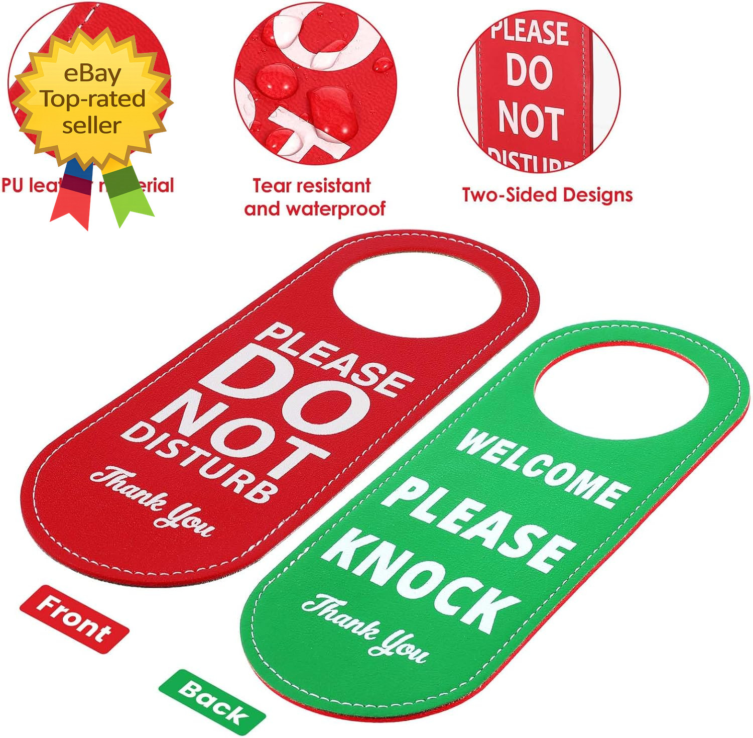 PU Leather Do Not Disturb Welcome Please Knock Door Knob Privacy Sign Double Sid