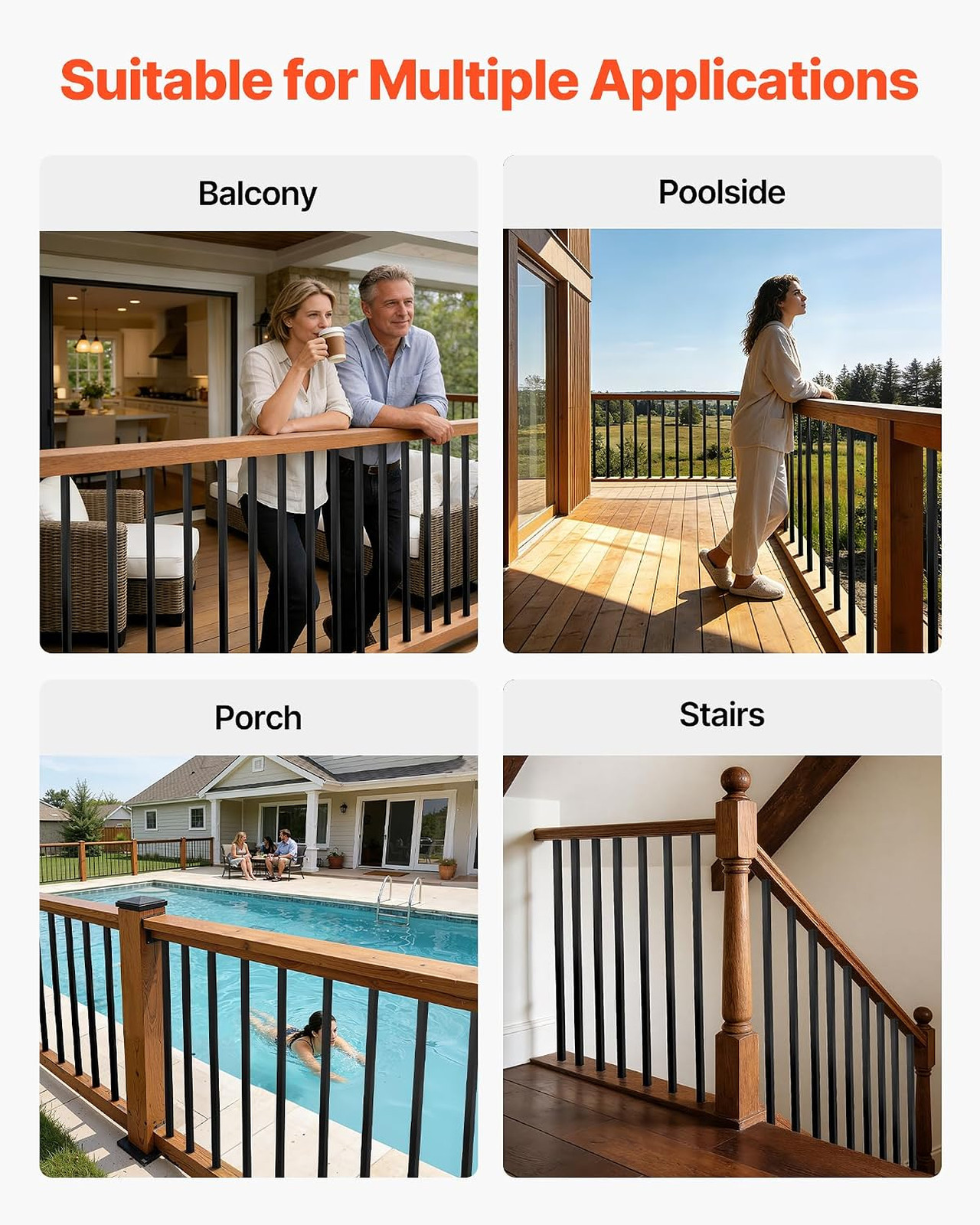 125 Pack Aluminum Deck Balusters 3/4 Inch Square x 26 Inch Long Black Railing