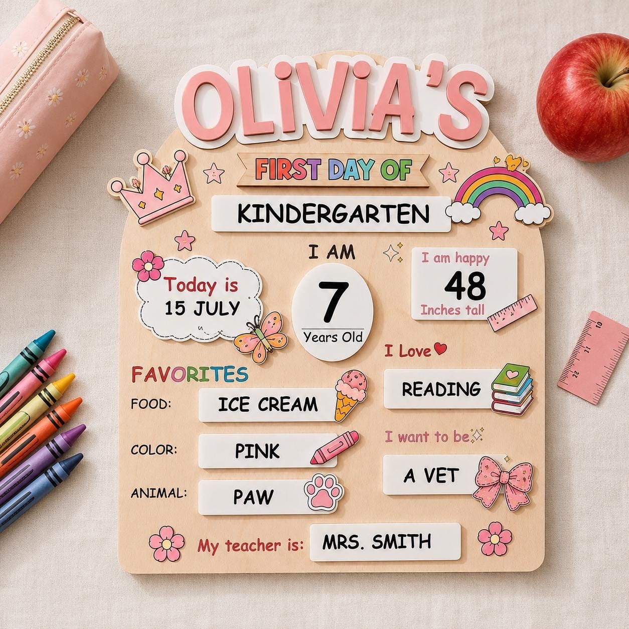Custom First Day of School Sign,Preschool Back to School Board Kid Gift,Kinderga