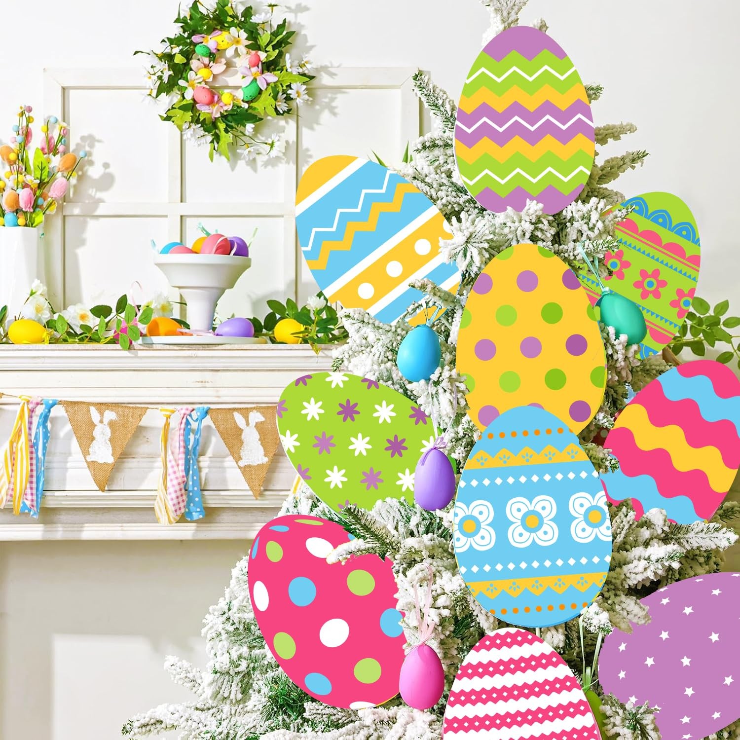 Colorful Easter Egg Decorations Lawn Yard Signs Stakes 5.7×7.9 Inch 12 PCS PP