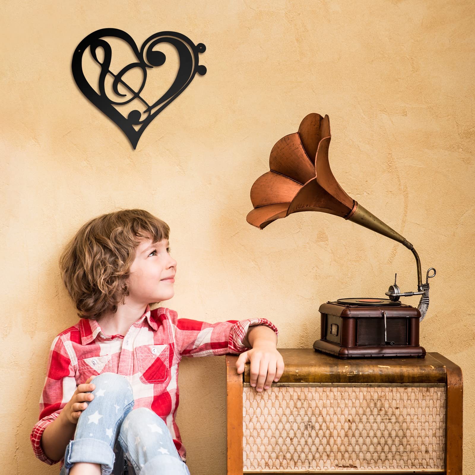 Zhengmy Heart Metal Music Wall Decor Musical Notes 11.4″L x 10.6″W, black