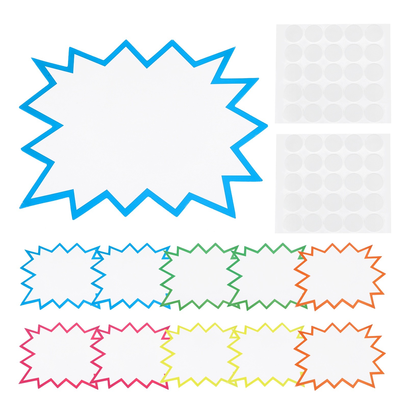 50pcs Sale Tags, 8″ Sale Stickers Price Tag Star Signs Burst, 5 Color