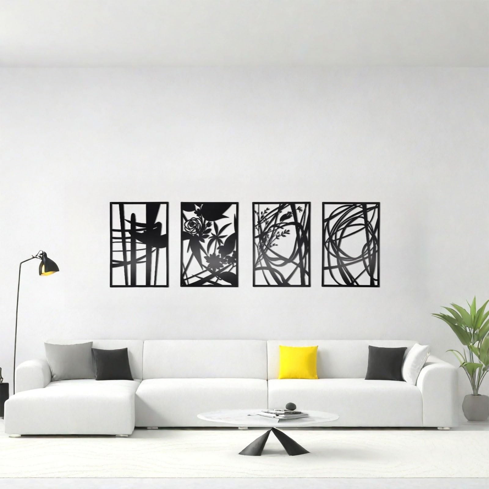 4 Pack 17×11.8 Black Abstract Wall Art, Minimalist Single Line Art Decor