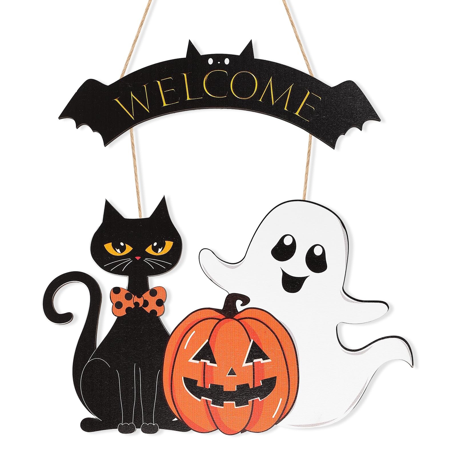 Halloween Decoration Ghost Black Cat Pumpkin Welcome Wooden Door Wall Sign Gift