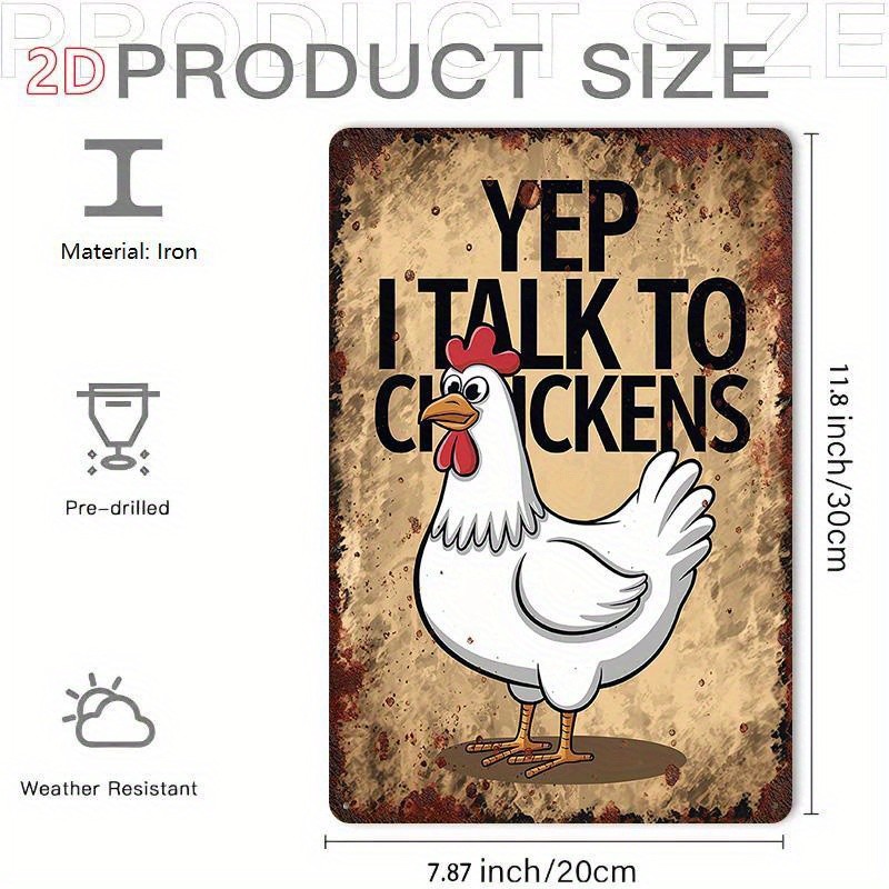 “Yes, I Talk to Chickens” Metal Sign 11.8×7.8in Rustic Chicken Art