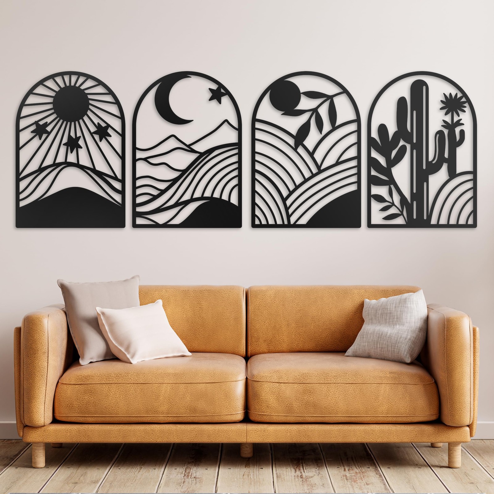 Metal Wall Art Decor – 11″ x 16″, 4Pc Single Line Abstract Wall Art for Livin…