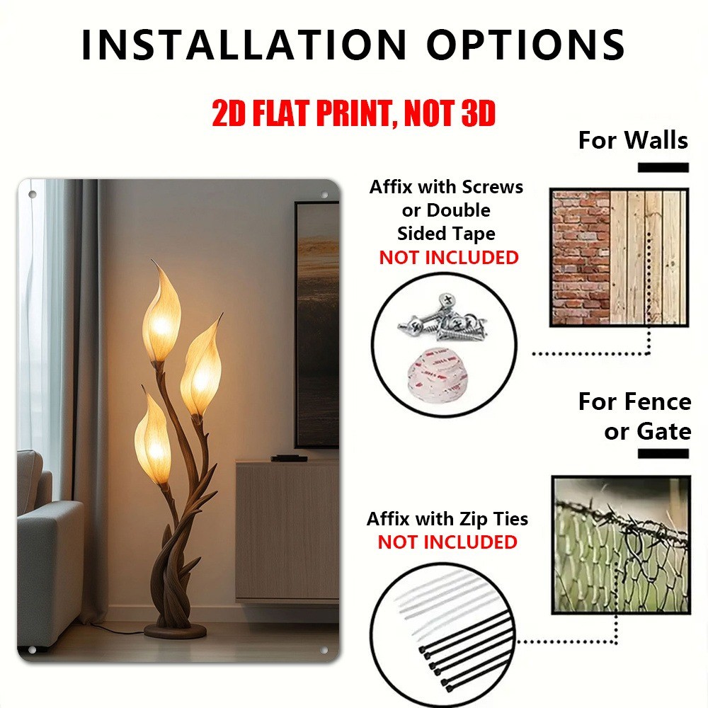 Elegant Flower Floor Lamp Metal Poster Home Wall Decor Tin Sign Living Room Art