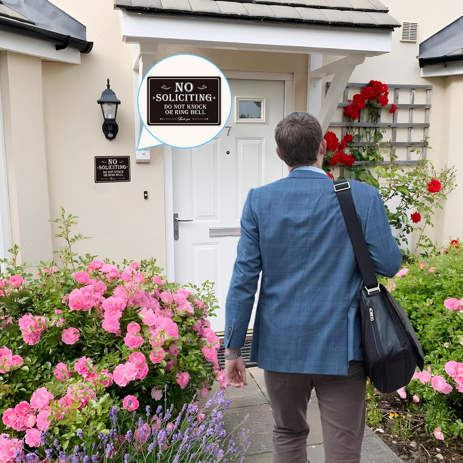 2 Pack No Soliciting Sign for Front Door,Self-Adhesive Elegant Do Not Knock or R