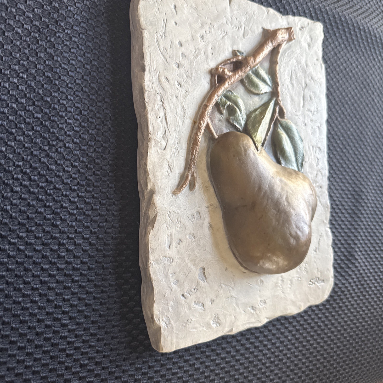 Austin Sculpture Pear Ceramic Wall Plaque Hand Painted Signed by Artist