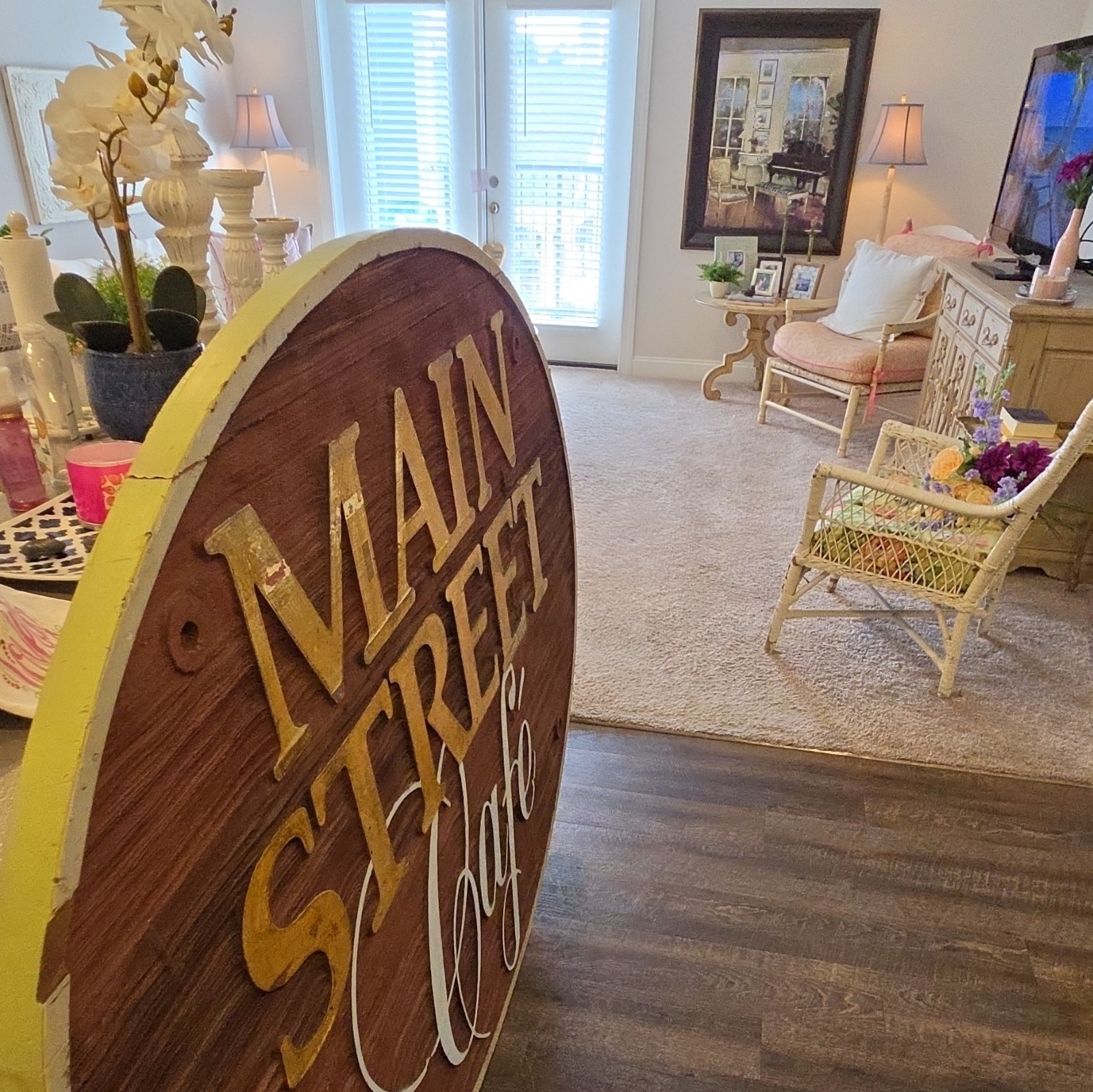Large Antique Sign Main Street Cafe + Sillyheart Boutique Doublesided Home Decor