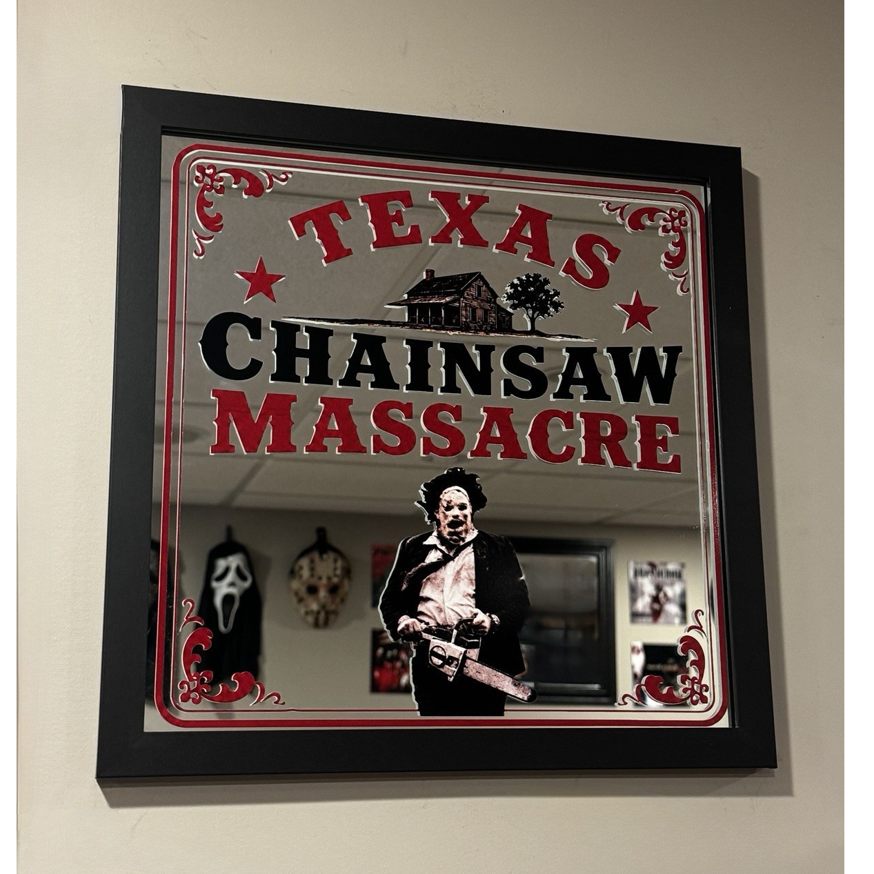 Texas Chainsaw Massacre Leatherface Framed Mirror | Horror Wall Sign Decor