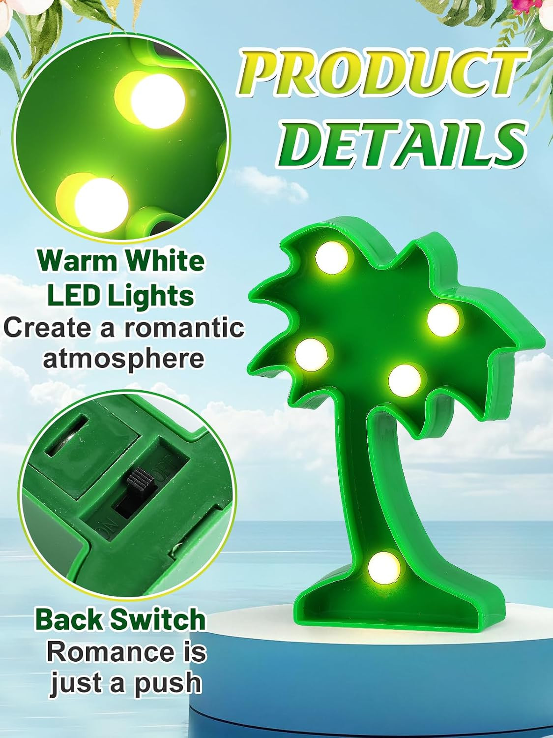 Cute Hawaiian Party Decoration Lights – Mini LED Flamingo Pineapple Palm Tree Ca