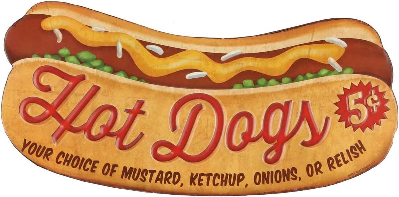 Hot Dogs Embossed Metal Sign – Vintage Diner Hot Dog Sign for Kitchen or Man Cav