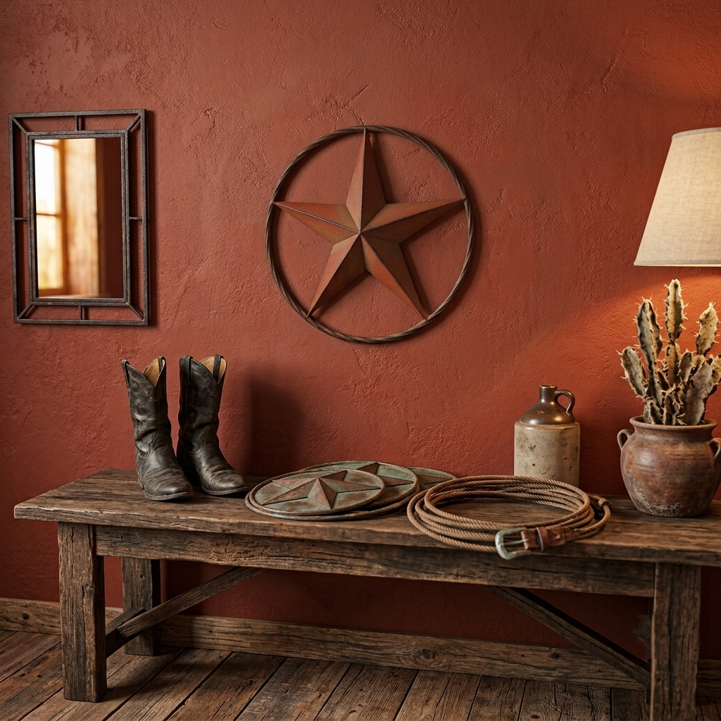 Metal Barn Star Circle Wall Decor Rust Red Orange Finish 16 inch