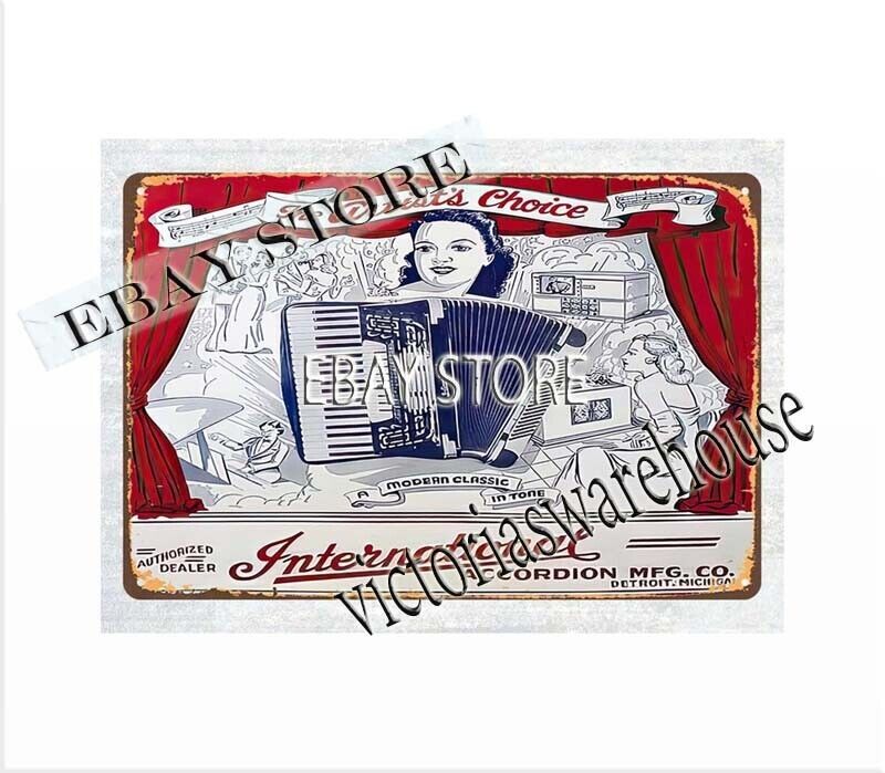 International Accordion Mfg Co Detroit MI Musical instrument tin sign decor