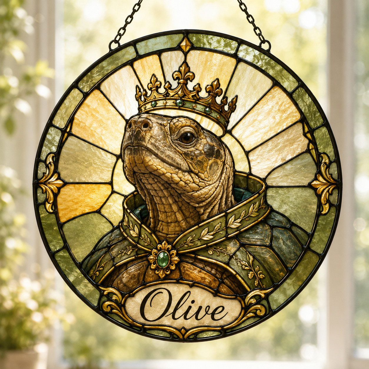 Custom Pet Photo Suncatcher Window Decor, Funny Royal Dog Hanging Stained Glas