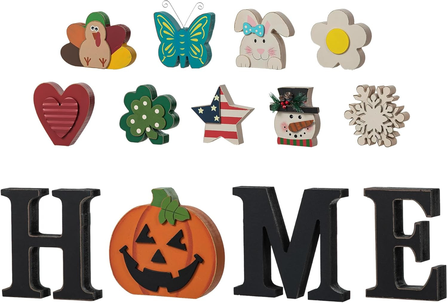 Wooden Home Sign with Changeable Icons 10Pcs, Home Sign with Interchangeable Hol