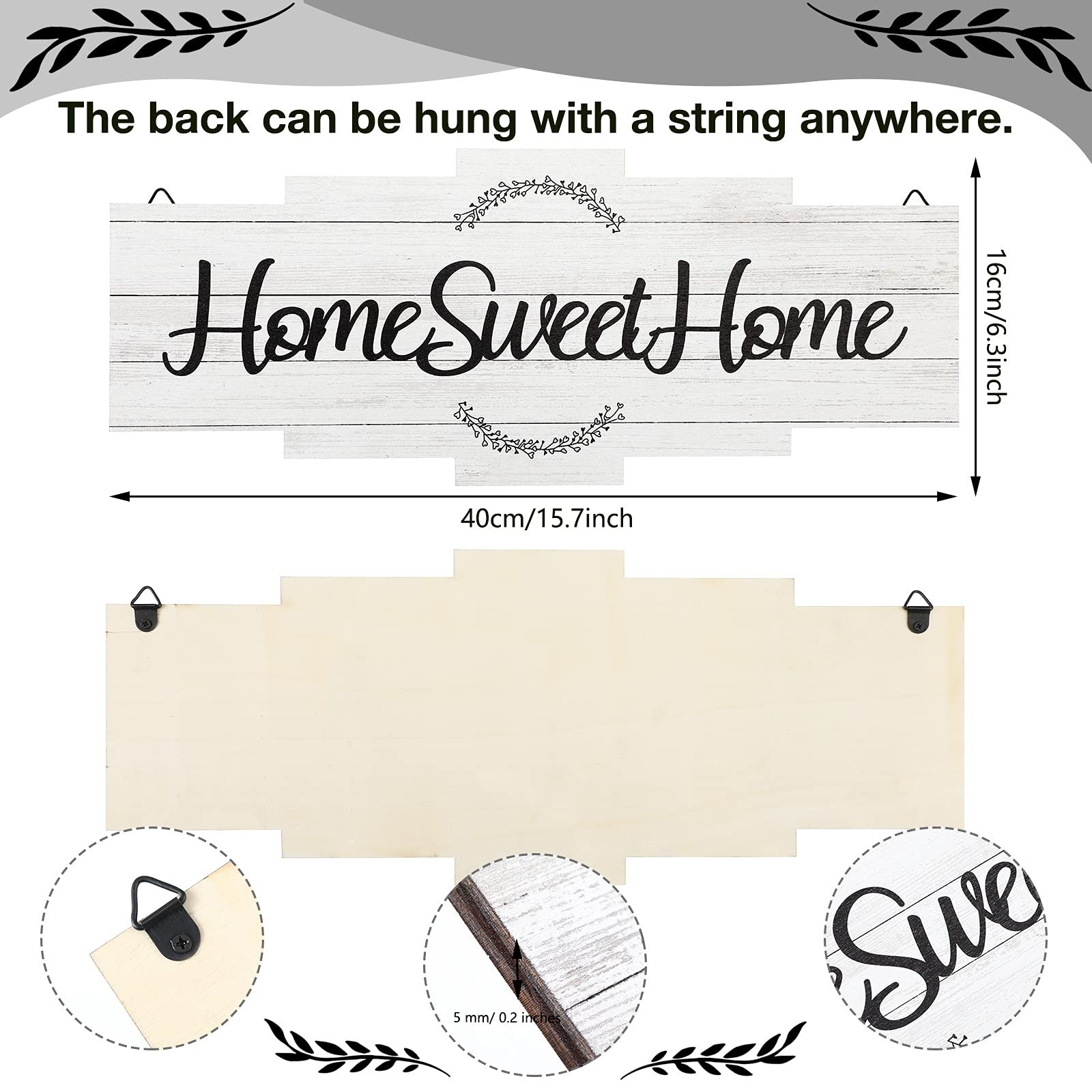 Home Sweet Home Rustic Wood Wall Sign Farmhouse Bedroom Living Room Decor White