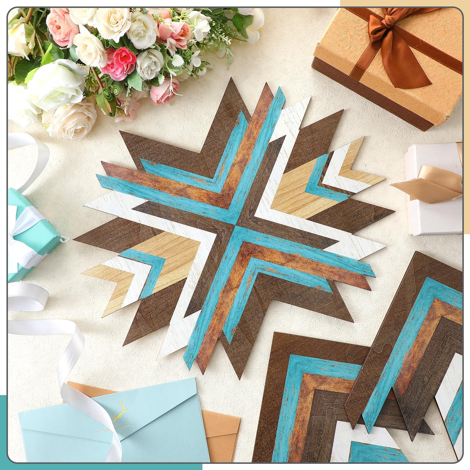 Wenqik 3 Pcs Aztec Wall Decor Wooden 16 x 14 inches, 11.8 x Blue