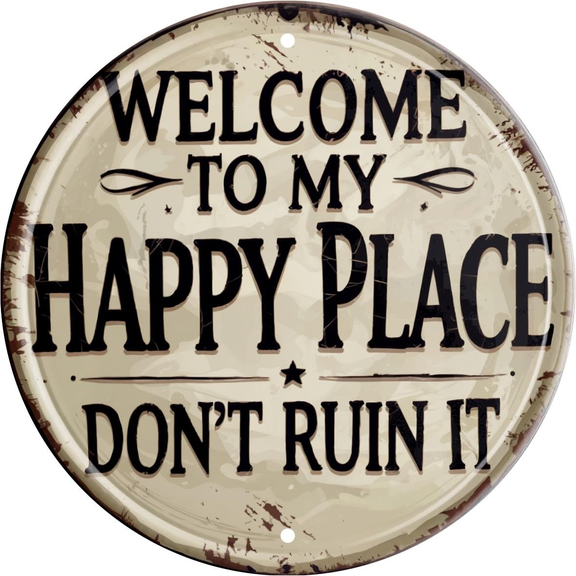 Welcome to My Happy Place Plaque, Round Metal Wall Decor,Home Dining Room, Beige