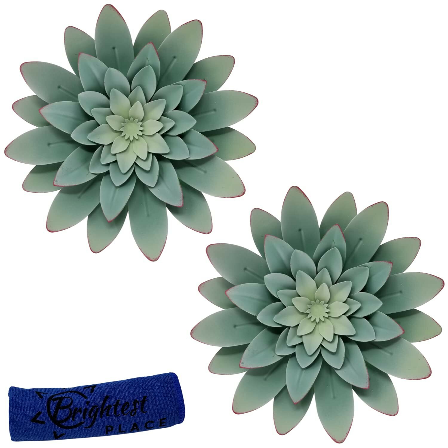 Green Succulent Metal Wall Hanging Decor 7.5 inch Desert Flower 2 Pack