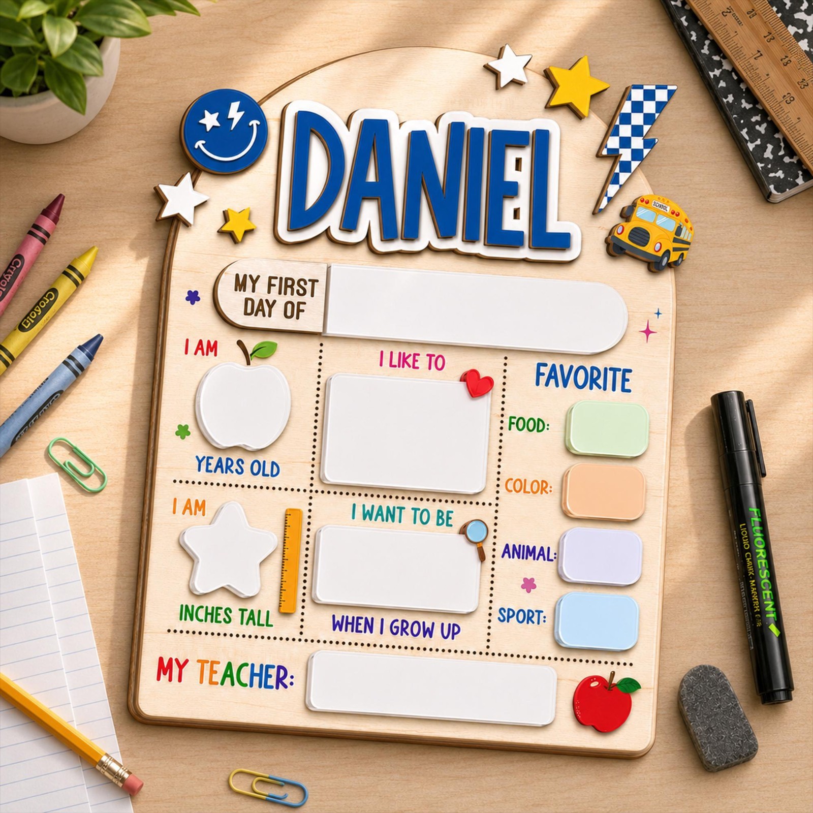 Custom First & Last Day School Sign, Reusable Dry Erase Name Board
