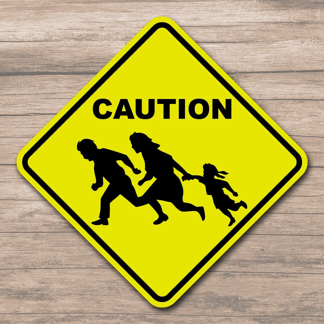 Illegal Alien Family Crossing 8″ Diamond Yellow Metal Sign Plaque