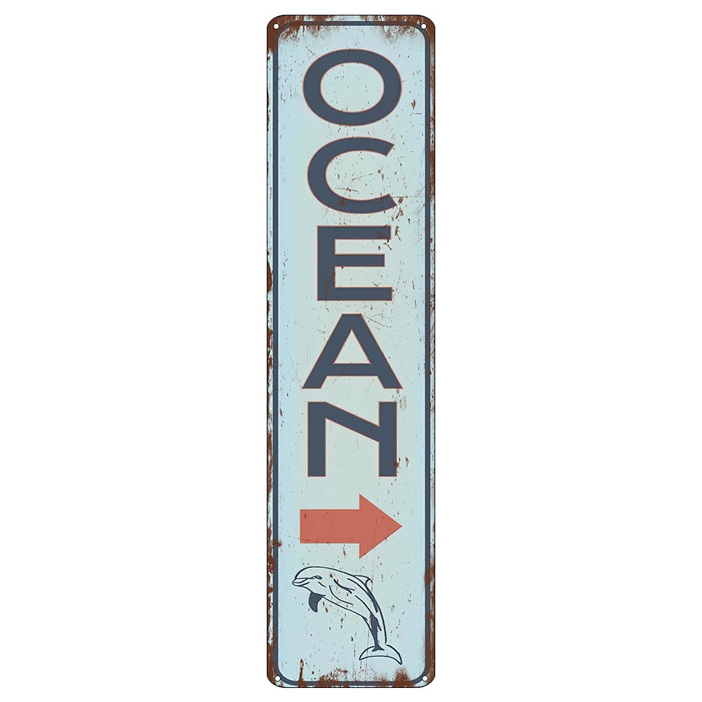 Vertical Ocean Arrow Dolphin Metal Sign Coastal Beach House Nautical Wall Decor