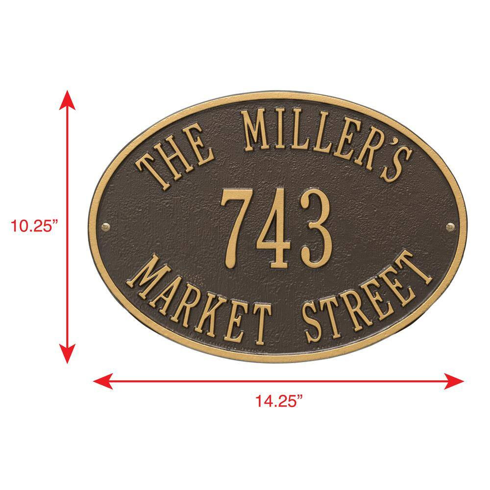 Hawthorne Standard Oval Bronze/Gold Wall 3-Line Address Plaque