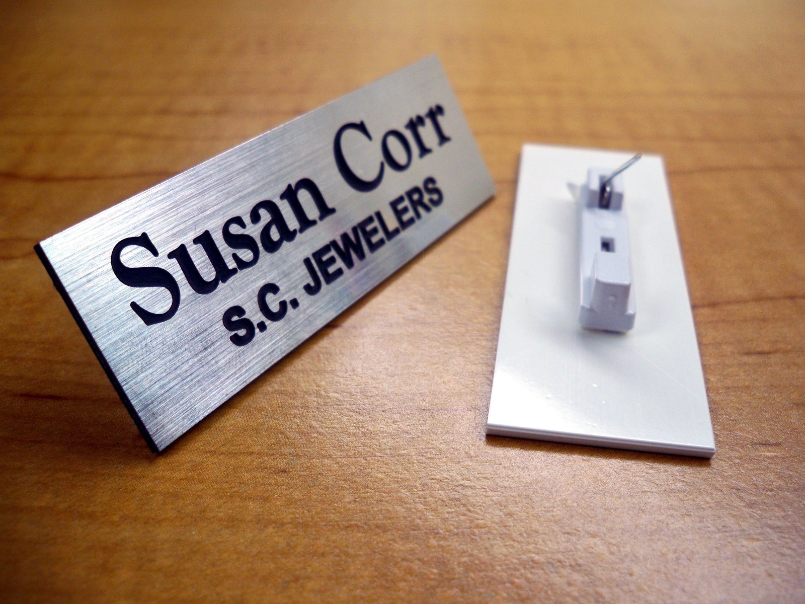 Custom Engraved 1×3 Name Tag with Magnet or Pin / Gold Silver Copper or Bronze