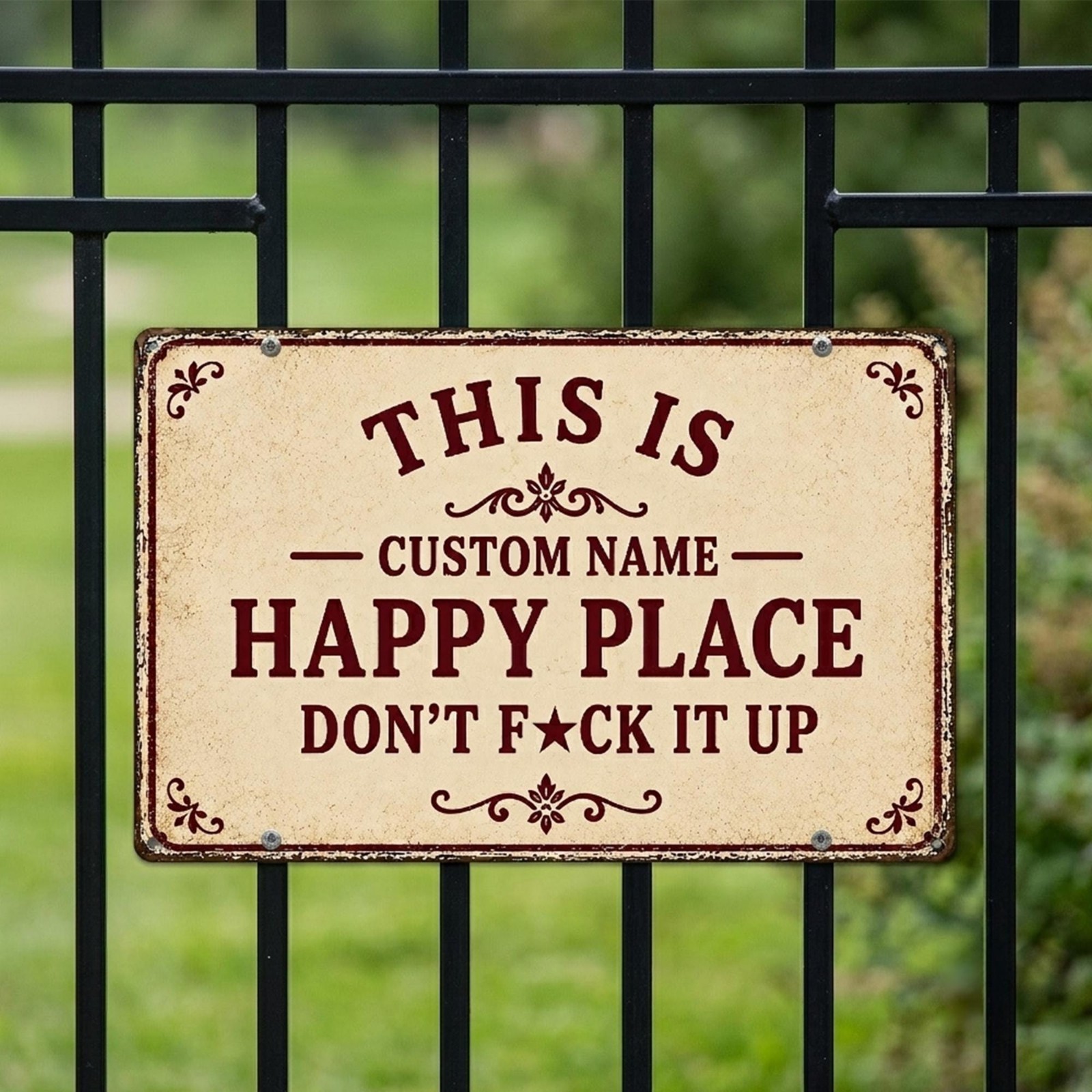 Personalized Happy Place Metal Sign, Custom Patio Wall Decor