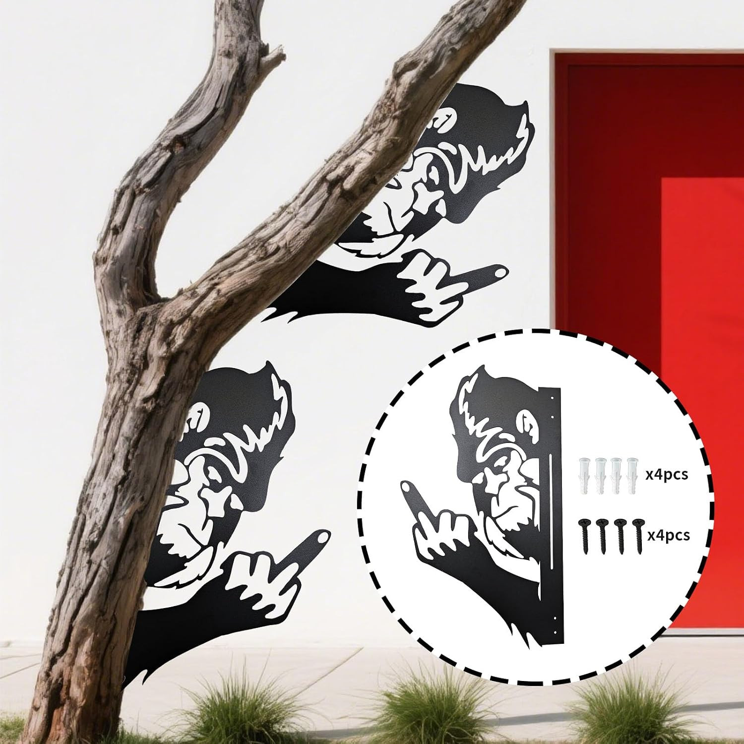 Peaking a Boo Flipping off Bigfoot Animal Metal Sign Art Ornament, Middle