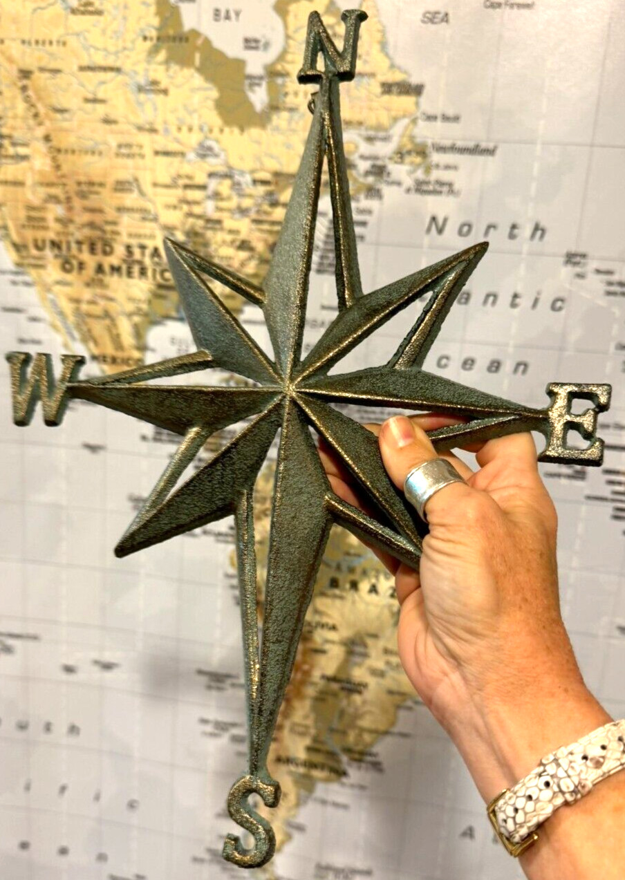 Rustic Cast Iron Rose Compass Nautical Beach House Wall Art/Outdoor Garden Decor