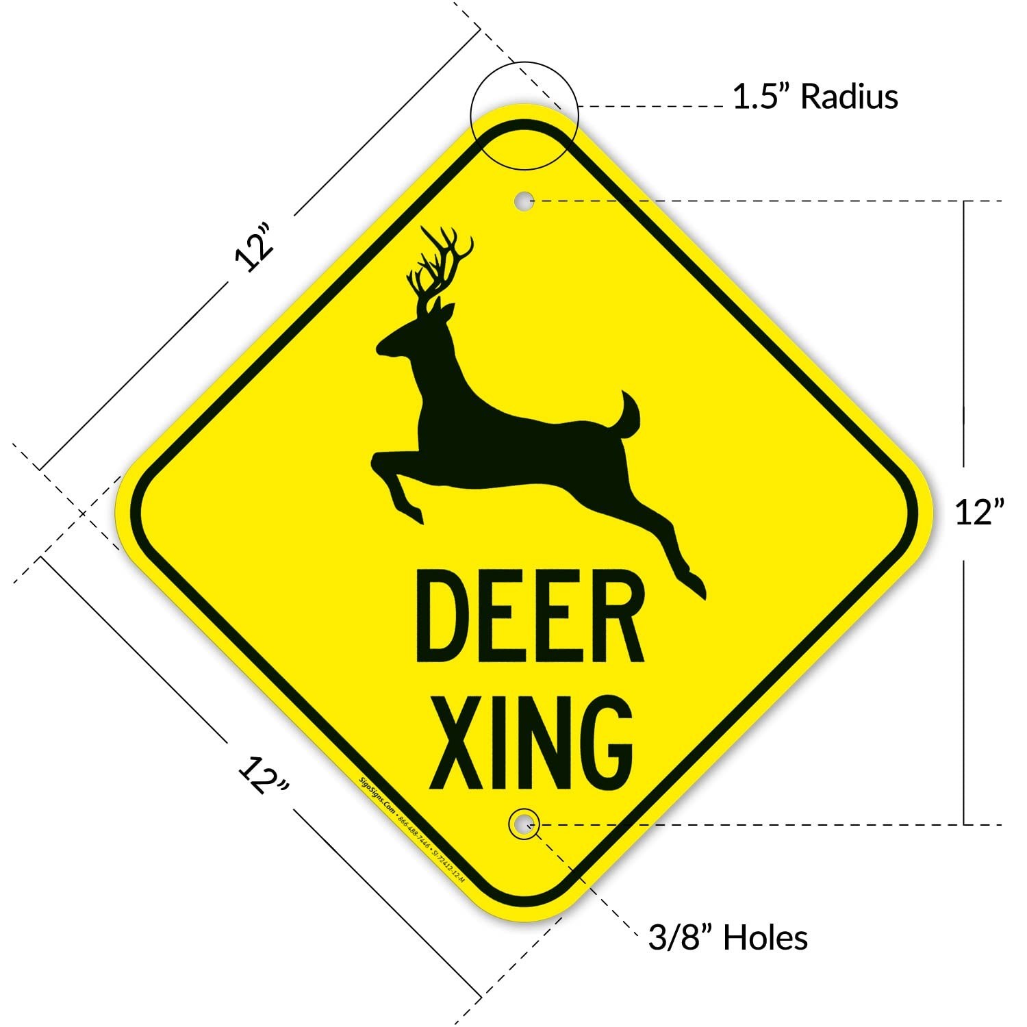 Deer Xing Sign 12″x12″ Aluminum Crossing Warning – Rustproof & Fade-Resistant