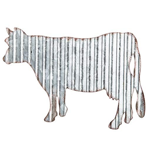 Cow Galvanized Metal Wall Art Decor – Corrugated Rustic Metal Hanging Sign Farm