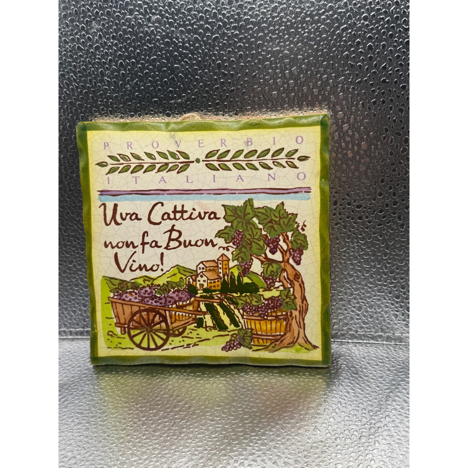 Grasella Hand Painted Italian Ceramic Plaque Wine Proverb Wall Decor Italy 2012