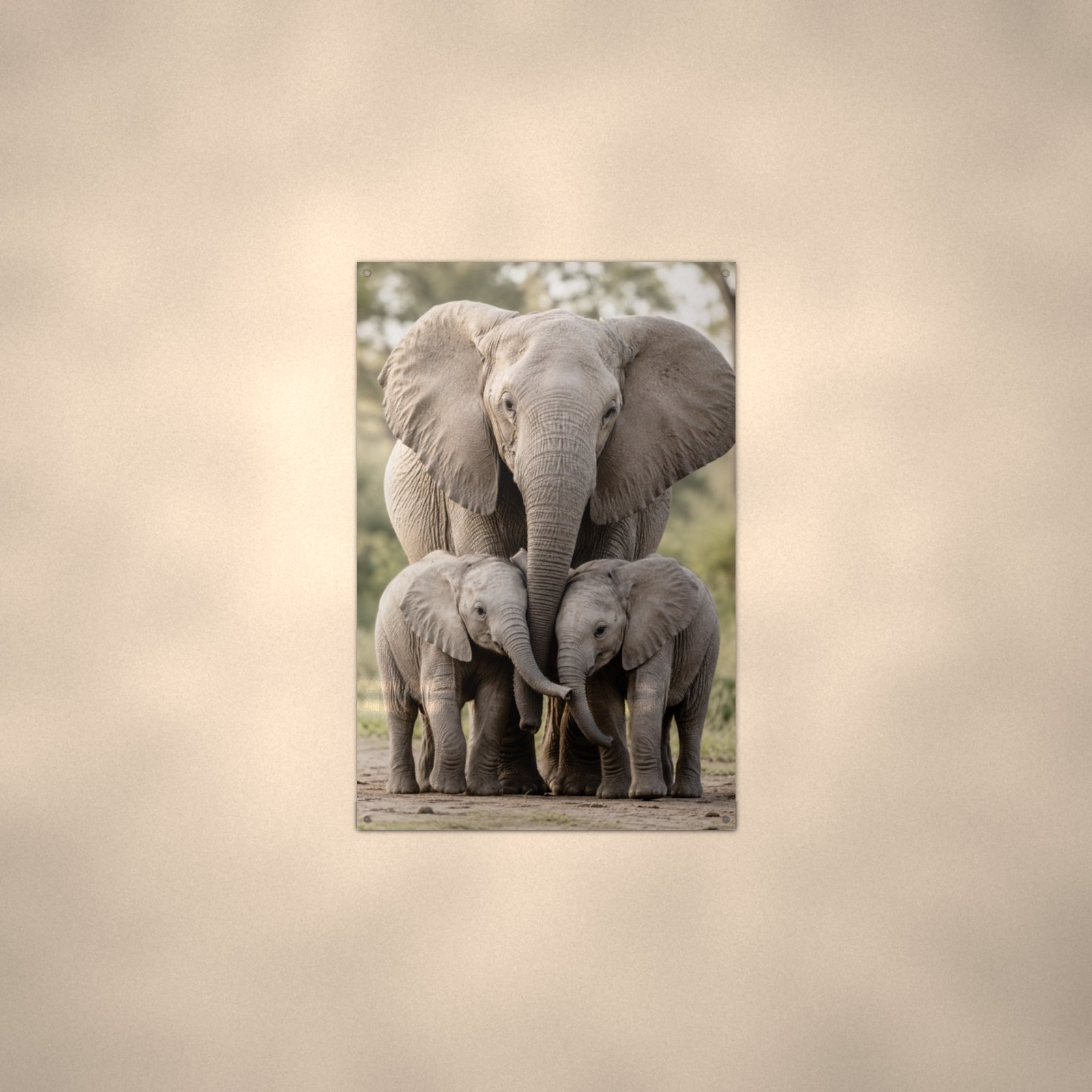 Wildlife Metal Wall Art, Elephant Family Aluminum Sign 8×12 in