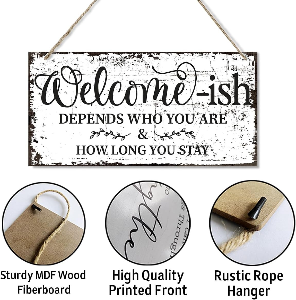 Funny Welcome-Ish Hanging Wooden Plaque Decor Sign Outdoor, Welcome Sign for Fro
