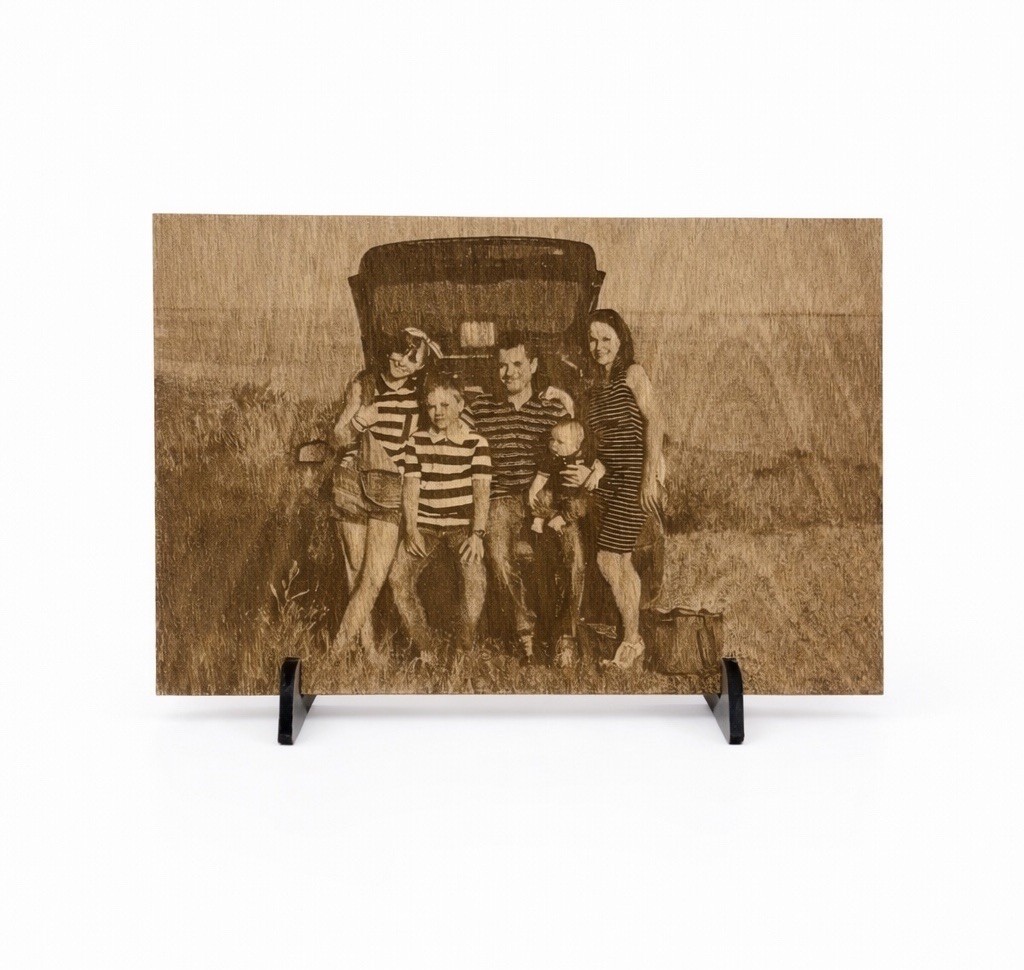 Engraved Photo on Wood Plaque | Custom Picture Gift | Birch | Stand Included