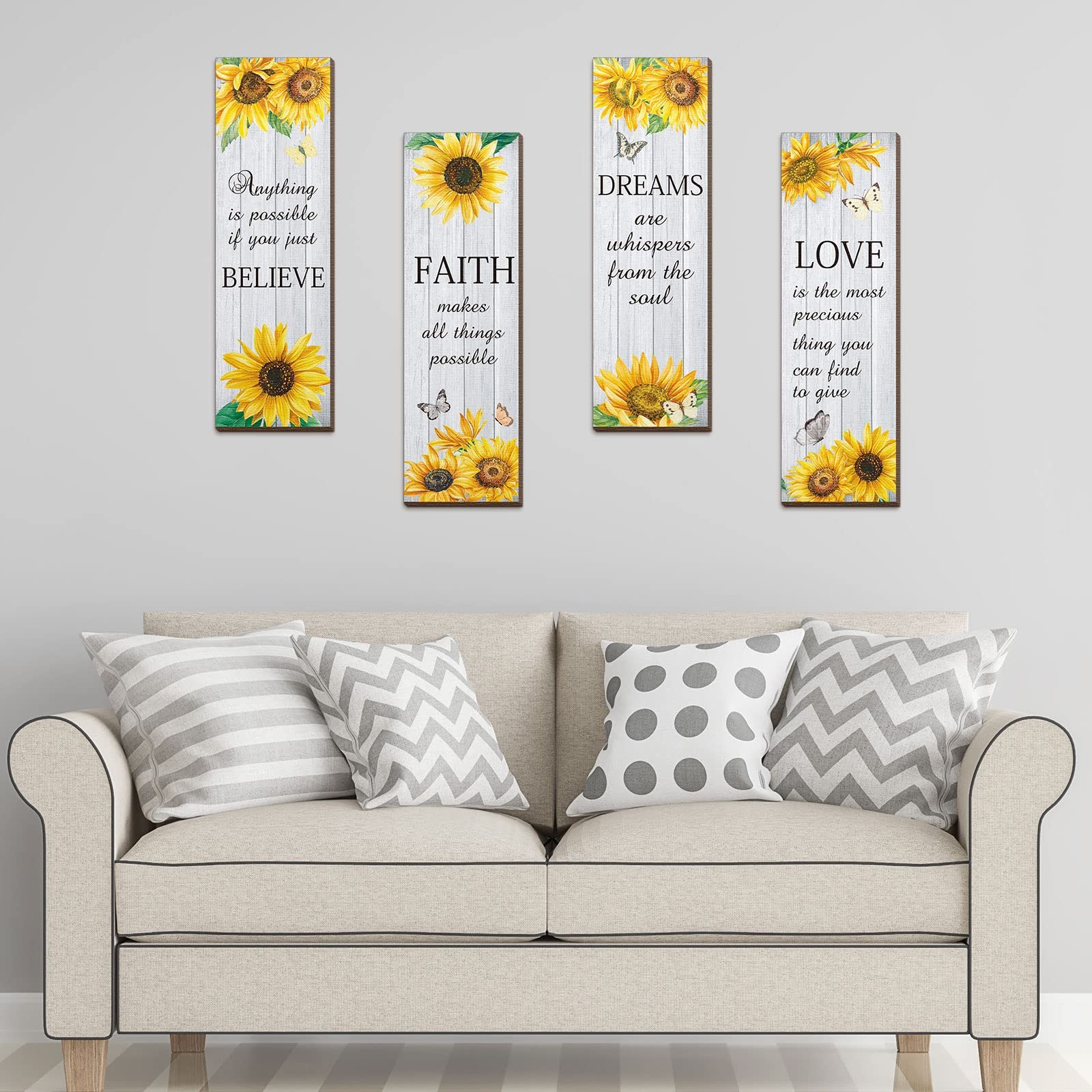 Qunclay 4 Pcs Sunflower Wall Decor Inspirational Sunflower, White