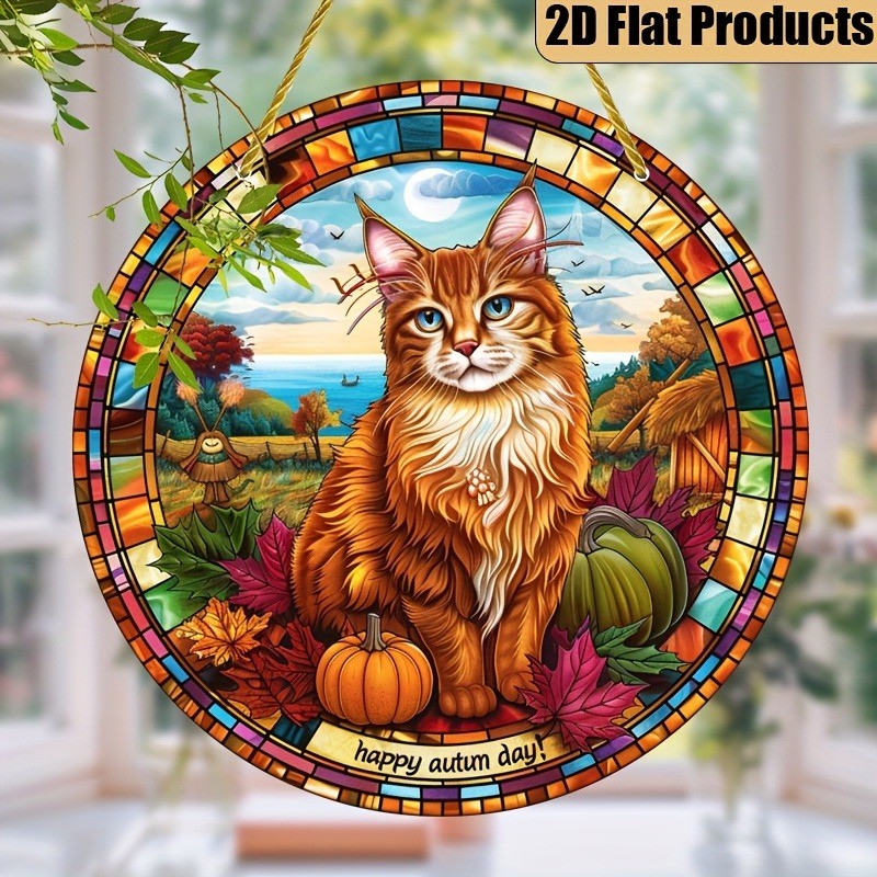 Orange Cat Acrylic Round Wall Decor Gift for Cat Lovers Home Decor 8*8in