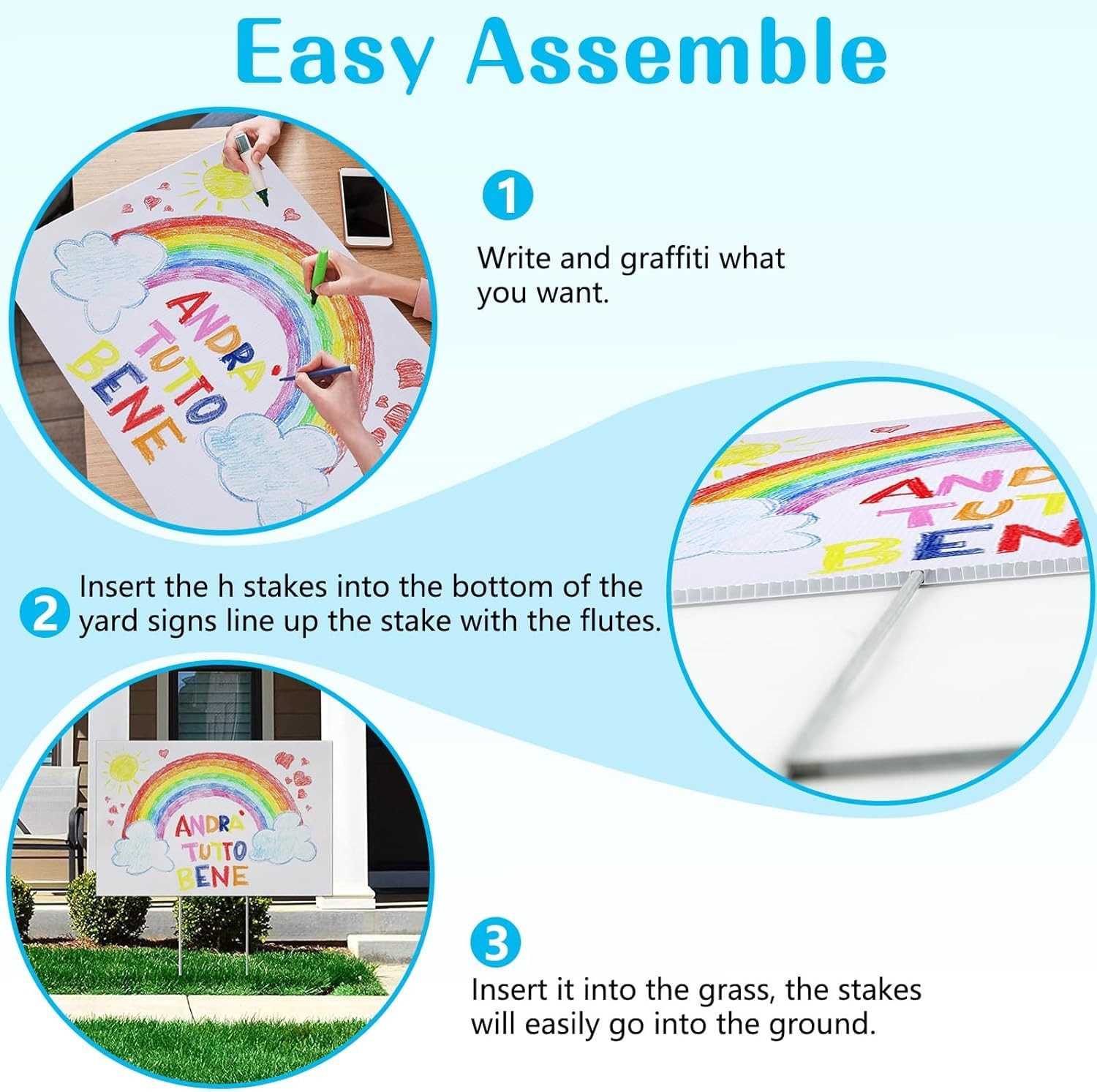 Blank Yard Signs 18″x13″ White 4 Pack with H-Shape Stakes – DIY Sale Decor