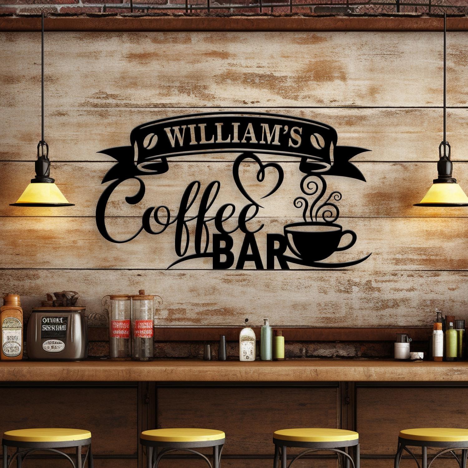 Coffee Bar Metal Sign, Rustic Kitchen Wall Decor for Home Cafe, Barista Gift