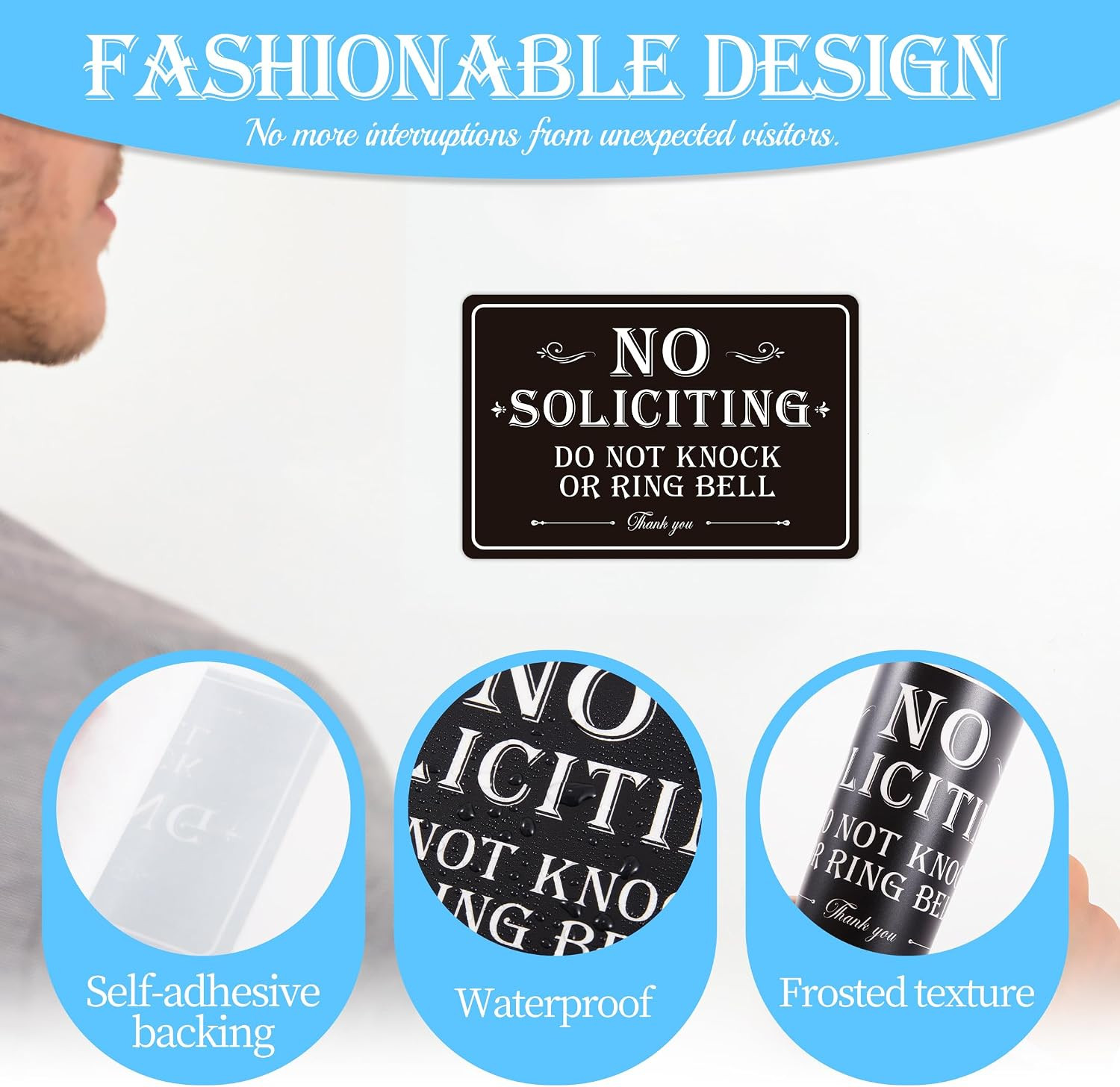 2 Pack No Soliciting Sign for Front Door,Self-Adhesive Elegant Do Not Knock or R